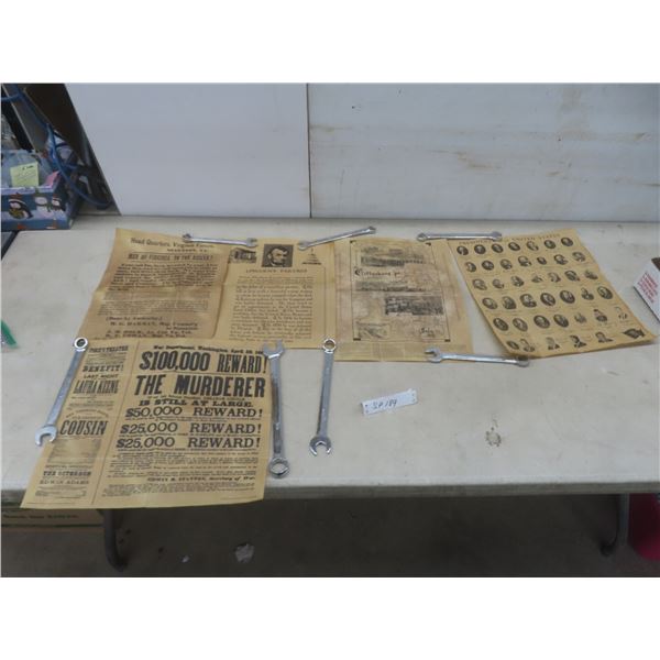 5 Antiqued USA Parchment Style Posters – Lincoln, Presidents, Gettysburg, 16x13-1/2"