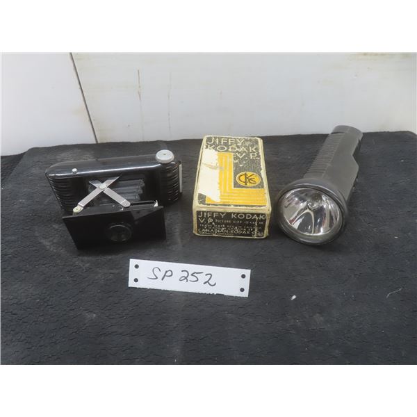 1940s Brec England Flashlight (Works) and Kodak Jiffy V.P. Camera w/ Original Box