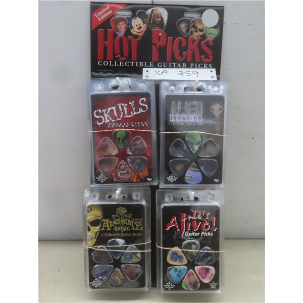 24 Pkgs New Alien and Skull Guitar Picks w/ Store Display Rack