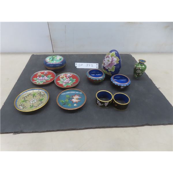 12-Piece Vintage Cloisonné Lot – Vase, Napkin Ring, Egg, and More