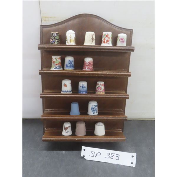 Wood Thimble Stand, 10x7-1/2x2" Deep, w/ 16 Thimbles