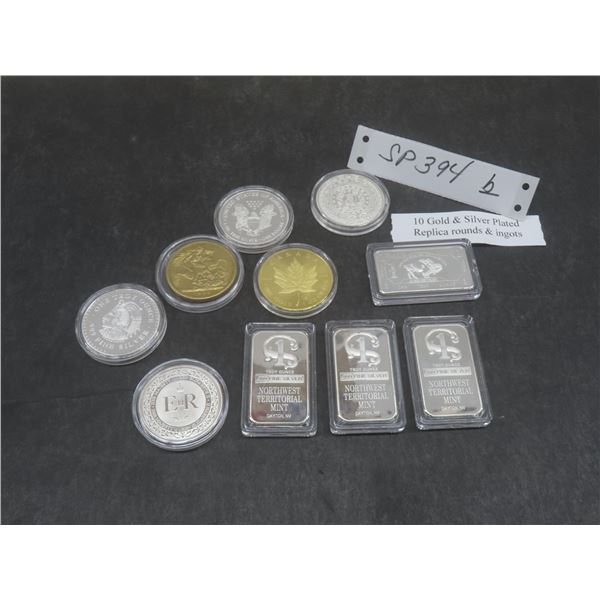 10 Gold and Silver Plated Replica Rounds and Ingots