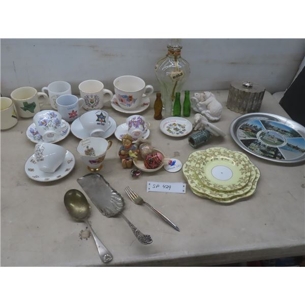 China Tea Cups w/ Saucers, Centennial Mugs, Ukrainian Easter Eggs, Aluminum Tray and More