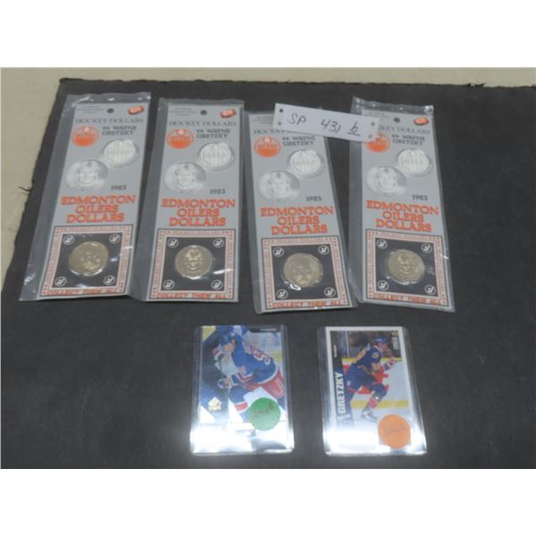 Wayne Gretzky Hockey Dollars and 2 Sample Hockey Cards