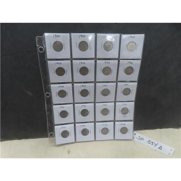 20 Canadian Nickels – 1940, 1941, 1946, 1948