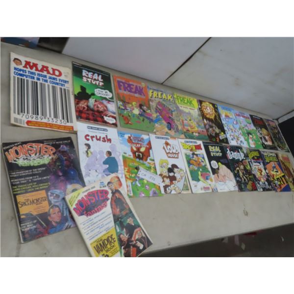 19 Comics – Freak Brothers, Bongo, Zelda, Dragonball, 2 Monster Fantasy Magazines, and Mad