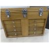 Image 12 : Oak Multi-Drawer Cabinet w/ Key, 13" x 18" x 11"