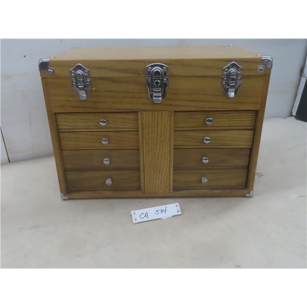 Oak Multi-Drawer Cabinet w/ Key, 13" x 18" x 11"