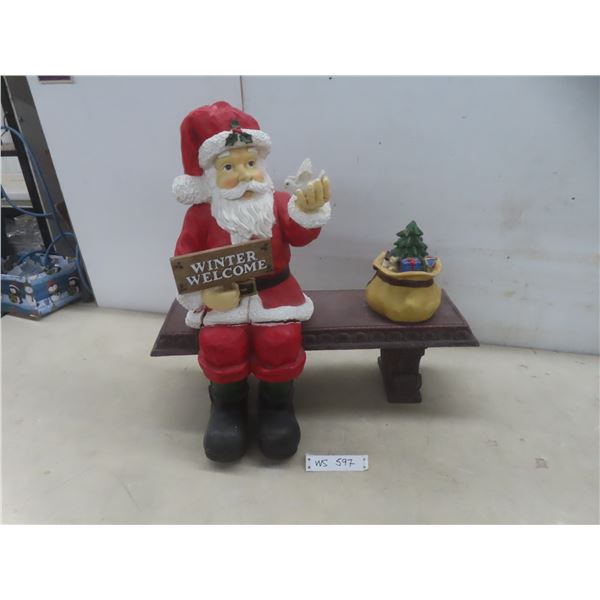 Christmas Decor – Santa on Bench, 23x24x12", Damage on Legs