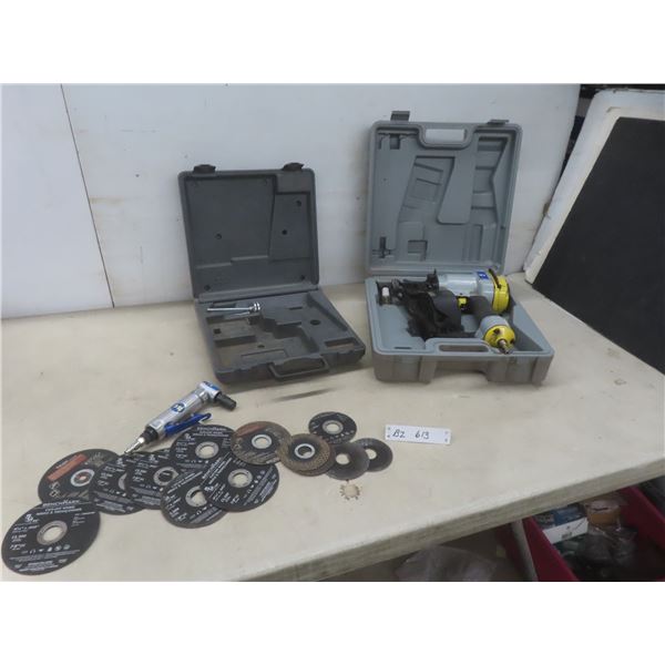 2 Power Fist Air Tools – Air Grinder w/ 4-1/2" Cut-Off Wheels and Coil Roofing Nailer, Both Work