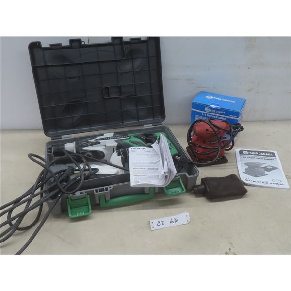 Hitachi 15/16" Hammer Drill w/ Case and New 1/4-Sheet Palm Sander
