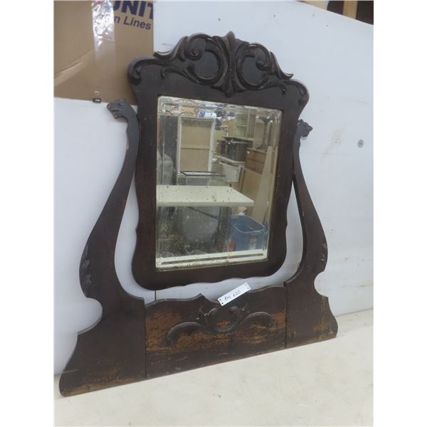 Antique Wood Framed Bevelled Mirror for Dresser, 38" x 36"