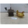 Image 1 : Vintage Coffee Grinder and Carnival Gold Glass Nesting Hen Dish