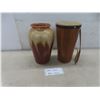 Image 1 : Vintage Medalta Vase, 10" Tall, and 10x6" Wooden Bongo Drum
