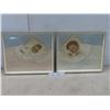 Image 1 : 2 Vintage Raised Relief Framed Pictures w/ Baby Doll in Fabric and Human Hair, 11x13"