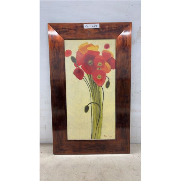 Framed Poppy Flowers Signed Oil Painting, 31" x 19"