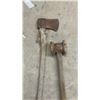 Image 4 : Antique 2 Brush Axes, Heavy-Duty Mallet w/ Wood Handle, and Axe