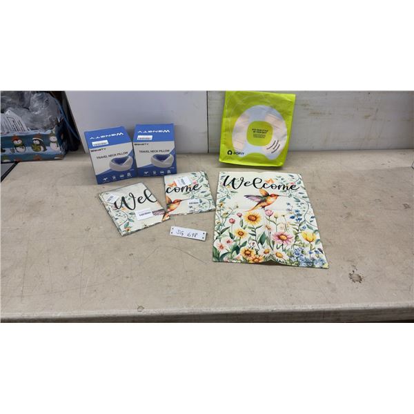 2 New AOFIT Braces, 2 Travel Neck Pillows, and 3 Spring Garden Flags