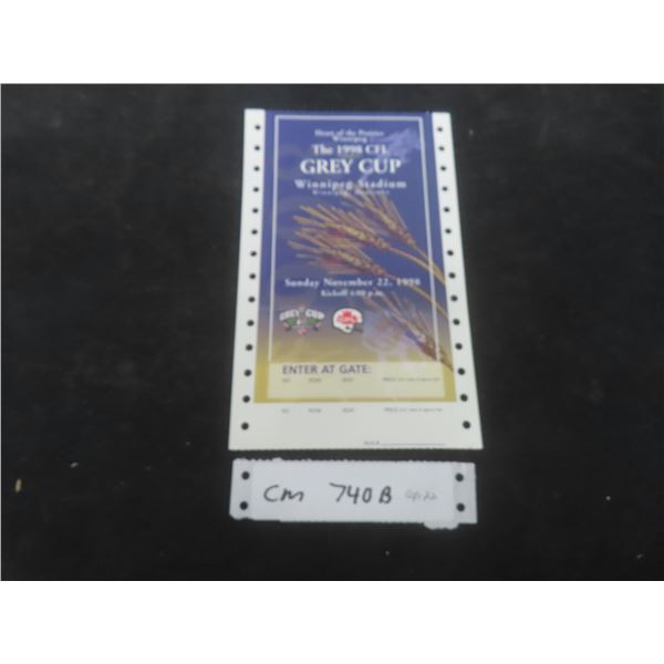 Unprinted 1998 Grey Cup Ticket
