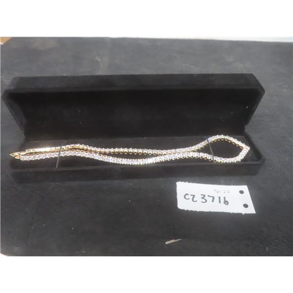 New 18K Gold Plated 4.0mm Princess Cut CZ Tennis Necklace, 18"