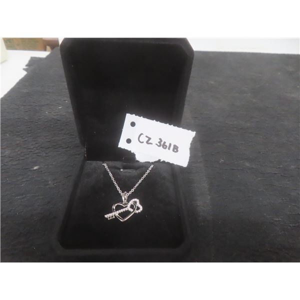 New Platinum Plated 18mm CZ Key to My Heart Necklace, Adjustable 16–18"