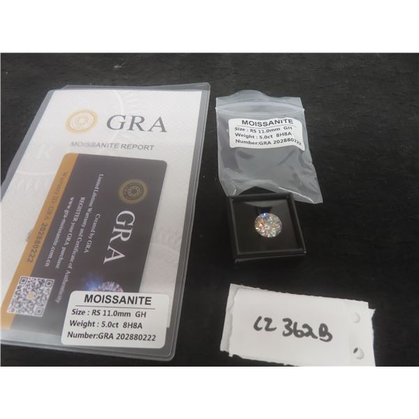 New 5.0ct Moissanite Lab Diamond, Round Brilliant Cut, GH-VVS1, GRA Report
