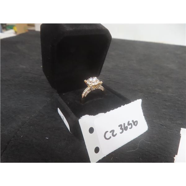 New 18K Gold Plated 1.0ct CZ Halo Ring, Size 7.5
