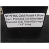 Image 6 : New 18K Gold Plated 4.0 TCW Princess Cut CZ Tassel Earrings, 1.5"