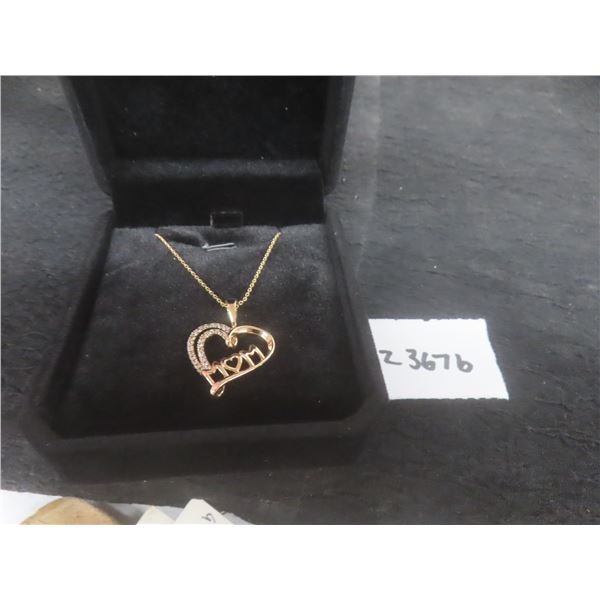 New 18K Gold Plated CZ Mom Heart Necklace, 26–28mm, Chain 18"