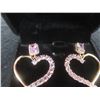 Image 6 : New 18K Gold Plated 1.0ct Emerald Cut Pink CZ Heart Dangle Earrings