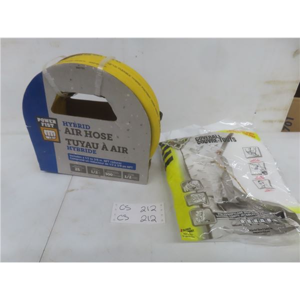 New 25 ft Power Fist Air Hose and New Plastic Paint Suit