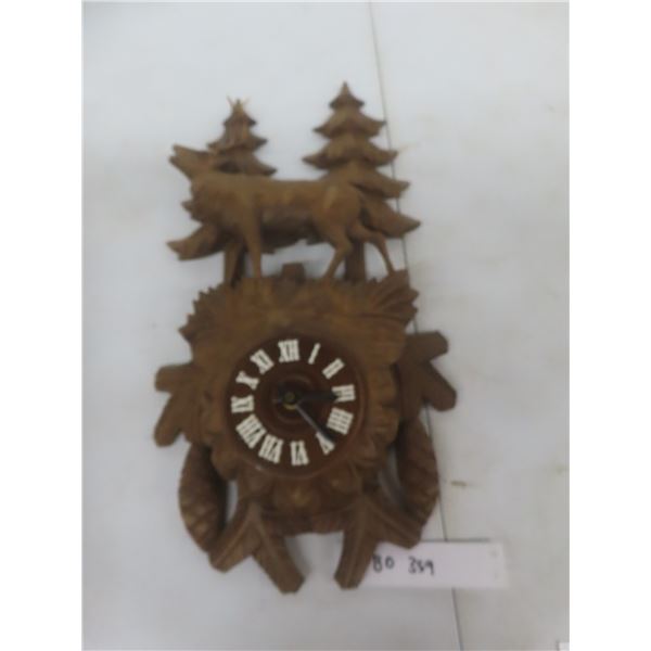 Vintage Hand-Carved Black Forest Wall Clock, 16" Tall