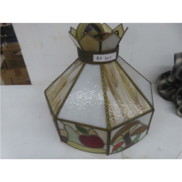 Vintage Tiffany Style Stained Glass Pendant Light, Mushroom Design, 17.5" Diameter