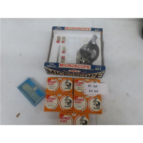 Vintage Microscope w/ Prepared Slides in Original Boxes – Insects, Spores, Micro-Organisms