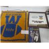 Image 1 : Vintage Winnipeg Blue Bombers Lot – Beer Mirror, Hook Rug Wall Hanging, Signed Gerry James Book