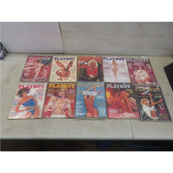 10 Playboy Magazines w/ Original Mailers, 6 from 1970s and 4 from 1980s