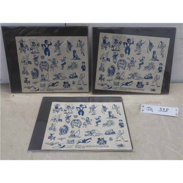 3 Vintage Tattoo Sheets – Baseball Man, Policeman, Clown, and More