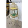 Image 6 : Vintage Metal Birdcage on Stand w/ Dome Top and Glass Terrarium, 49" x 16"