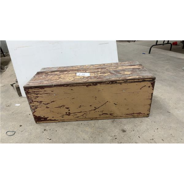 Vintage Wooden Storage Chest/Trunk w/ Hinged Lid, 13x36x16-1/2"