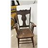 Image 12 : 3 Chairs – Antique Carved Wood Armchair, Spindle Back Wood Chair, Metal Swivel Chair