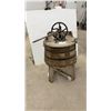 Image 1 : Antique Wooden Barrel Hand-Crank Washing Machine on Wooden Stand