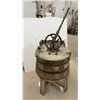 Image 9 : Antique Wooden Barrel Hand-Crank Washing Machine on Wooden Stand