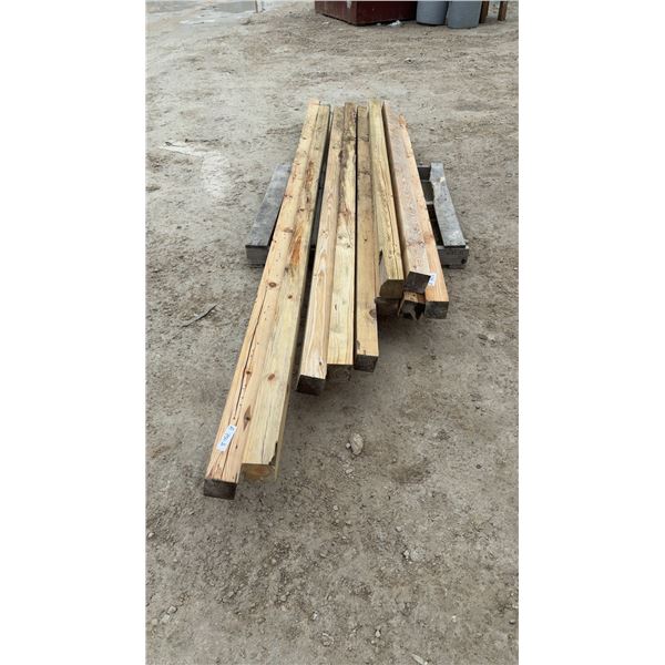 10 Assorted Pressure-Treated 4x4 Lumber Posts on Pallet, 94" to 145" Long