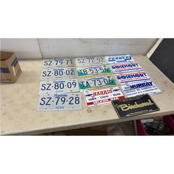 7 Manitoba Semi License Plates and 6 Novelty Dealership Plates