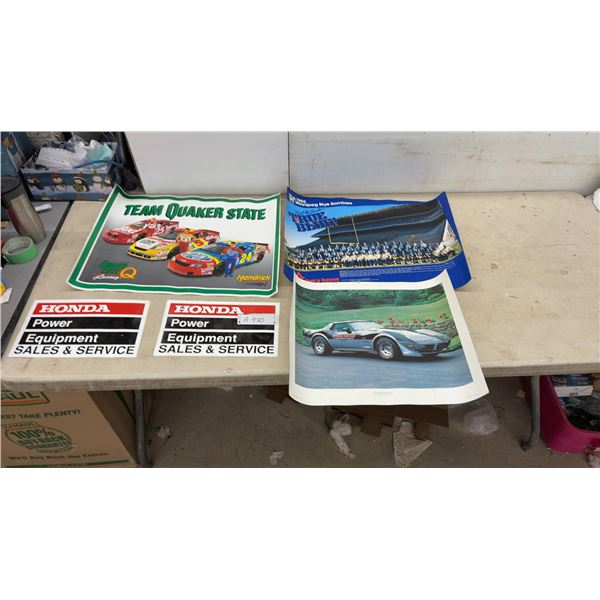 Team Quaker State NASCAR Poster, 1985 Winnipeg Blue Bombers Poster, Corvette Print, 2 Honda Decals
