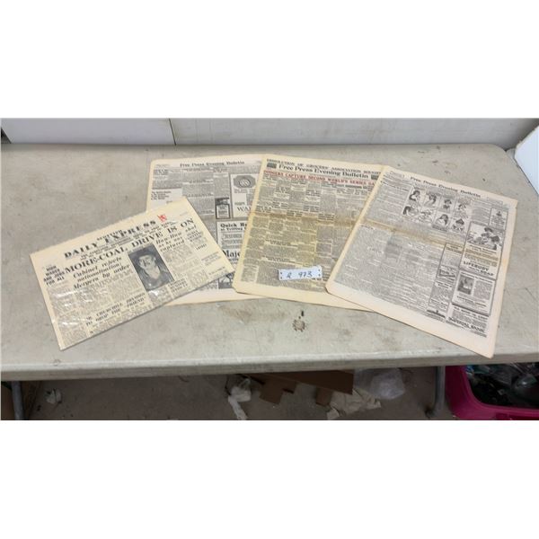 4 Vintage Newspapers – Daily Express 1945 and Free Press Evening Bulletin 1920