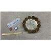 Image 1 : Mexican Aztec Calendar Coin Dish w/ Centavo Coins, 2 Timex Watch Heads, Gold-Tone Band