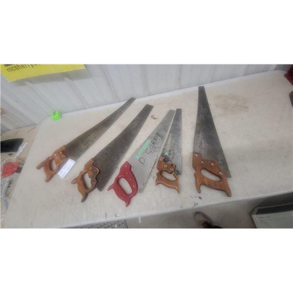 5 Hand Saws w/ Wood and Plastic Handles, Various Sizes