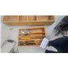 Image 4 : Hand Brace w/ Auger Bit Set in Red Roll, Wooden Storage Box, and Organizer Trays