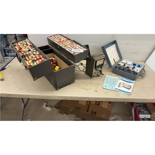 Tube Tester, Meter for Testing, and Carrying Case Full of Radio Tubes and More